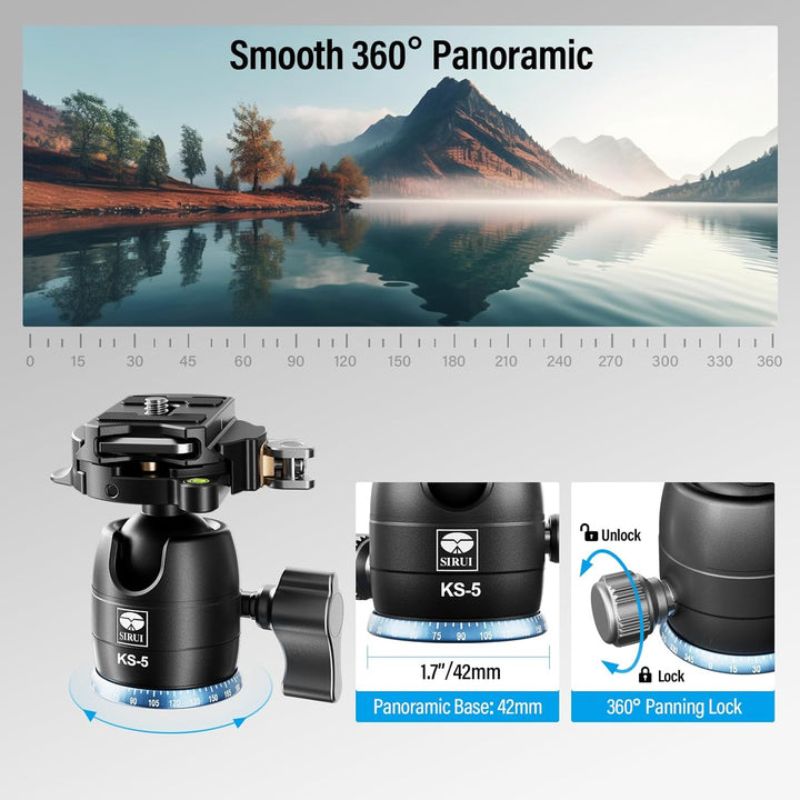 SIRUI KS-5 Kugelkopf Low Profile für Stativ, 29 mm 360° Panorama Aluminium Stativkopf für Kamera, Ca
