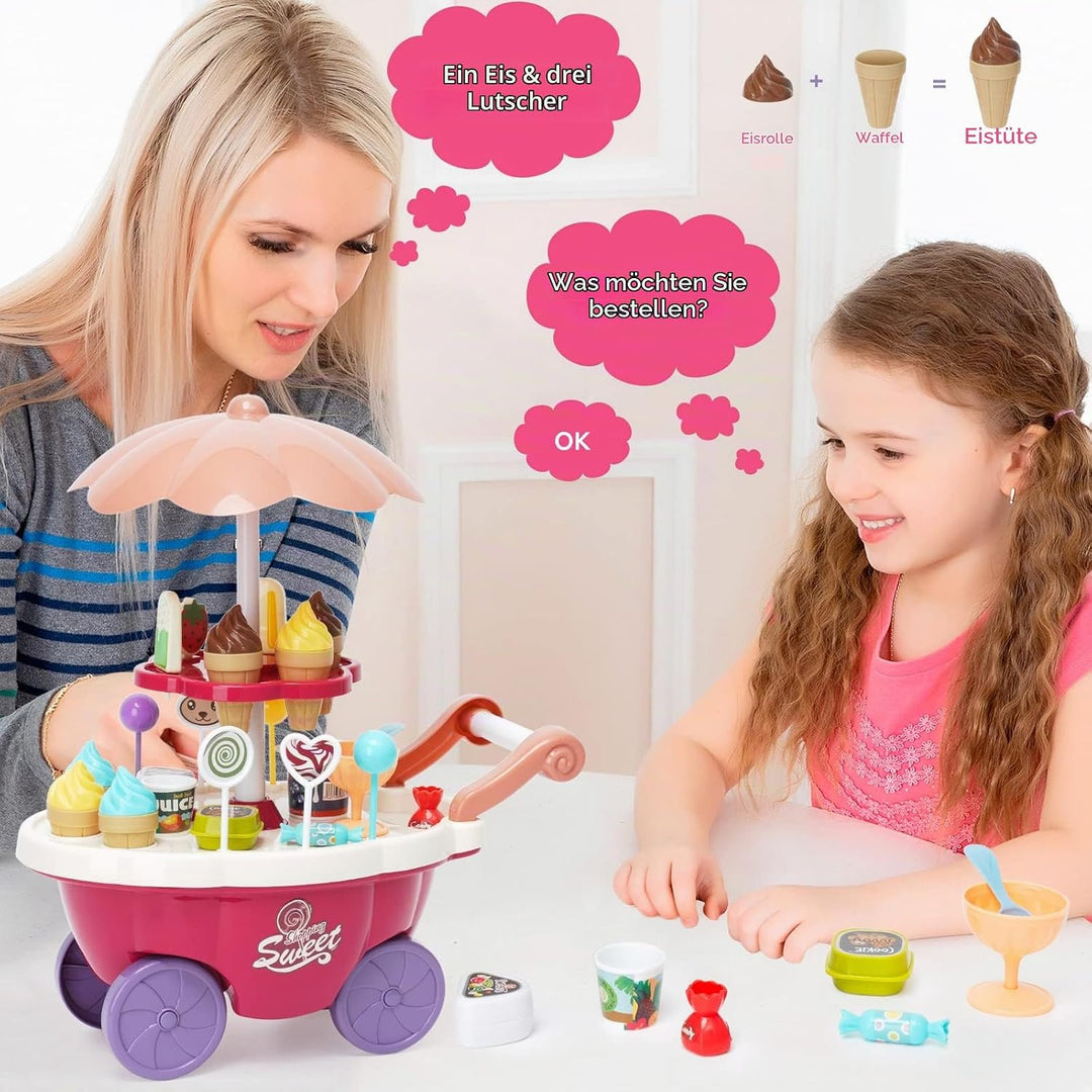 Eiscreme-Spielzeug 36 Stück Kinder Eiscreme Eisverkauf Spielset-Set Süssigkeitenwagen mit Süssigkeit