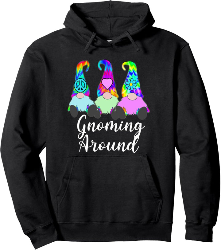 Gnoming Around 3 Hippie Gnome Tie Dye Hut Retro Frieden Pullover Hoodie