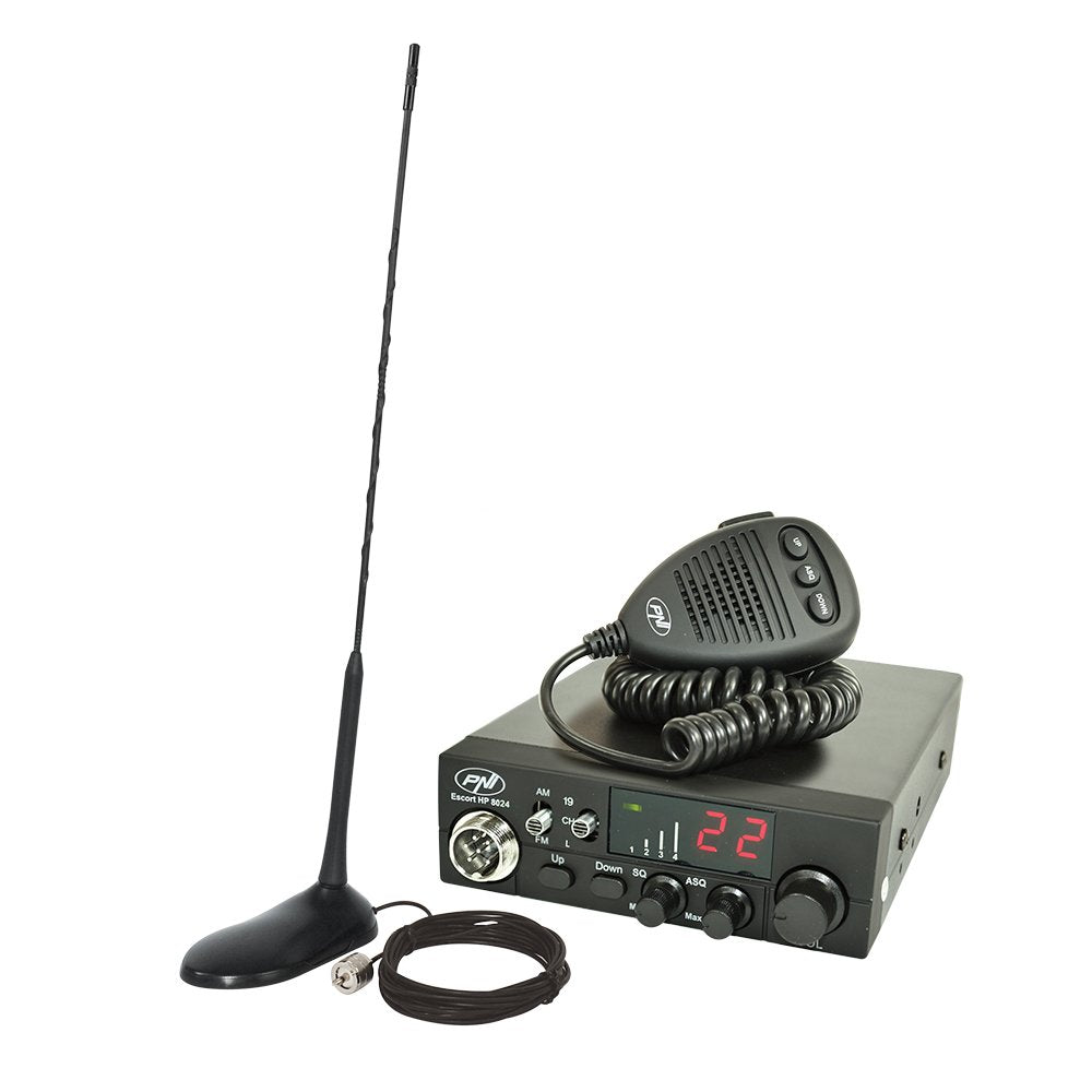 PNI Paket Radio CB Escort HP 8024 ASQ 12/ 24V + Antenne CB Extra 45 mit Magnet Antenna has 45 cm, An
