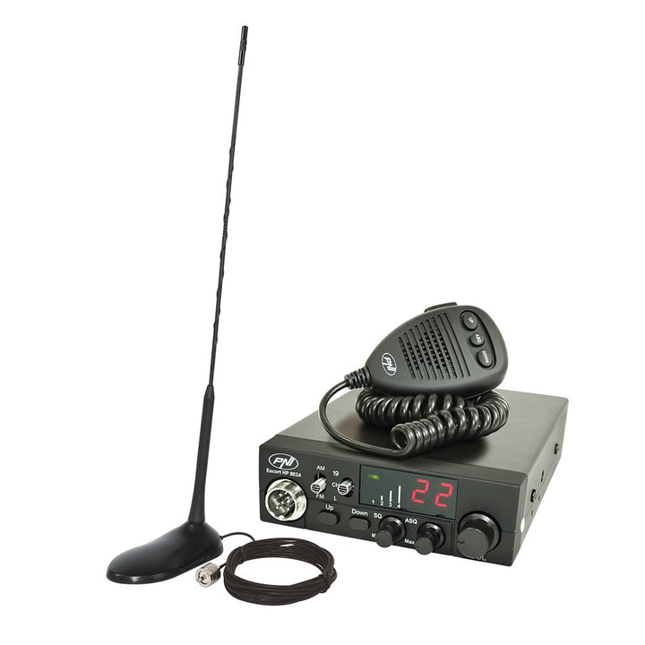 PNI Paket Radio CB Escort HP 8024 ASQ 12/ 24V + Antenne CB Extra 45 mit Magnet Antenna has 45 cm, An