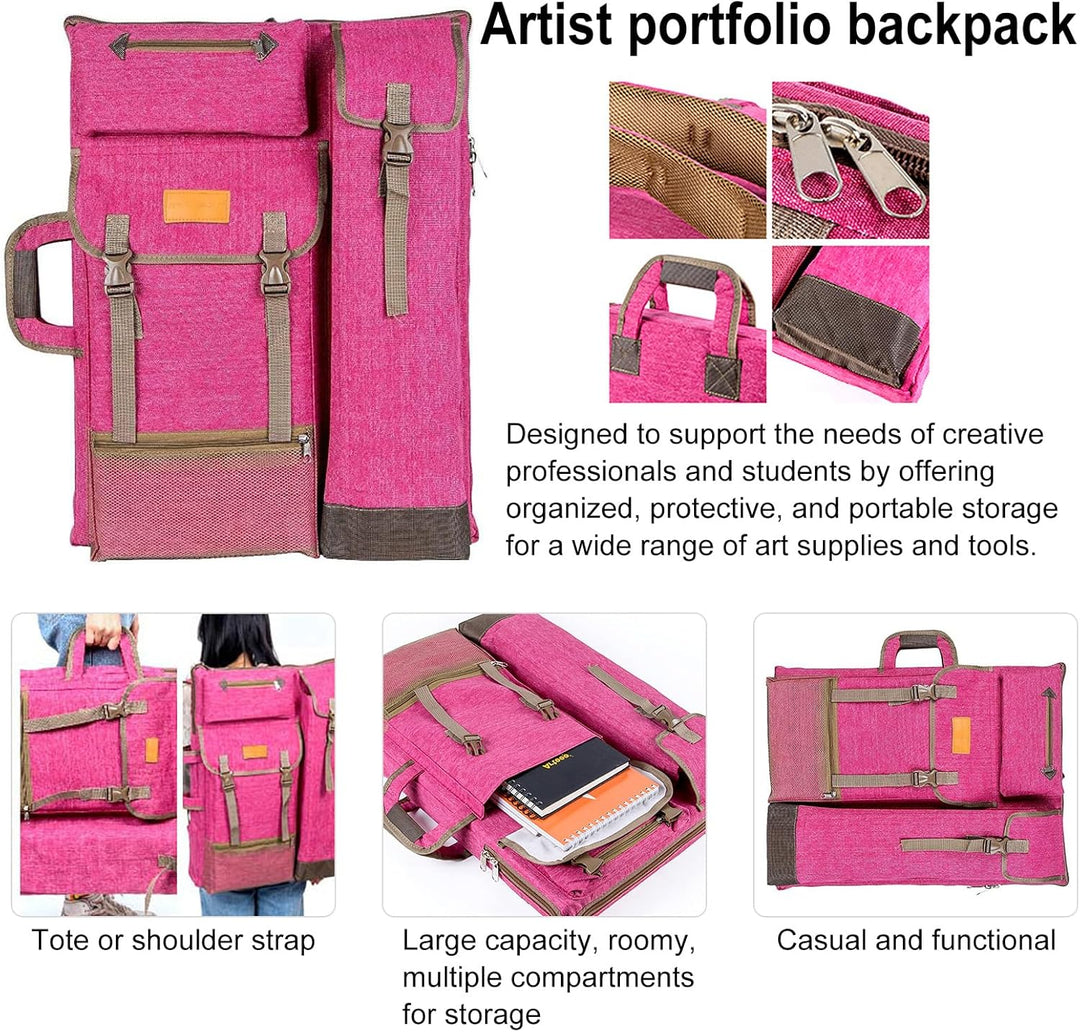 Transon Art Portfolio Case Artist Rucksack Canvas Bag Magenta, Magenta
