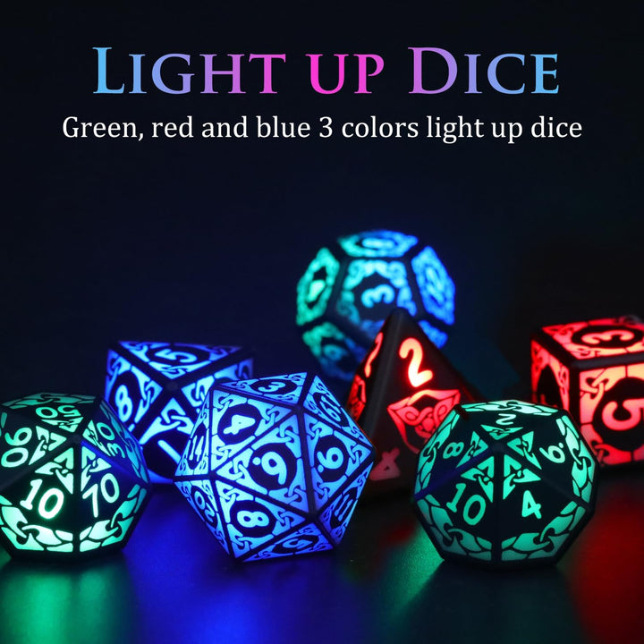 ZHOORQI DND Würfel Wiederaufladbar mit Ladebox, 7 PCS LED Elektronische Polyedrische Würfel Set für