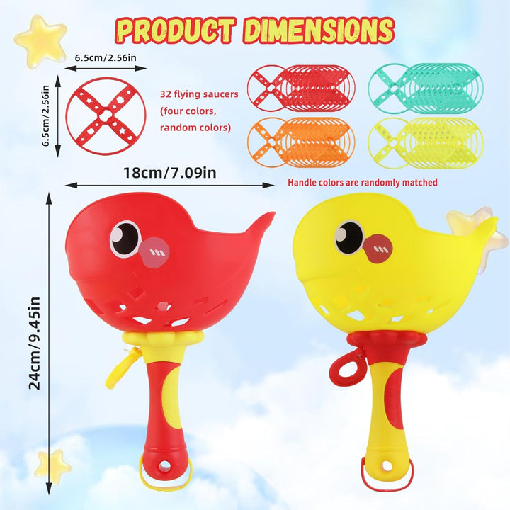 Flying Disc Launcher, 2er-Pack Outdoor Spielzeug Kinder Enthält 32 Fliegende Untertassen, Propeller