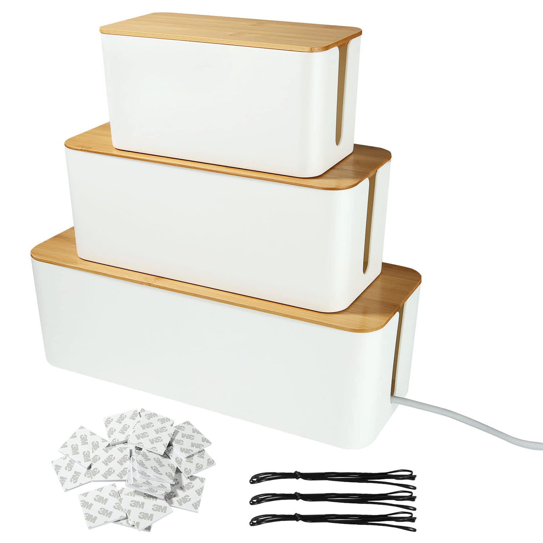 GOYADA 3 Stück Kabelbox Weiss, Kabel-Organizer Box, Kabel-Aufbewahrungsbox, 3 Grössen Kabelmanagemen
