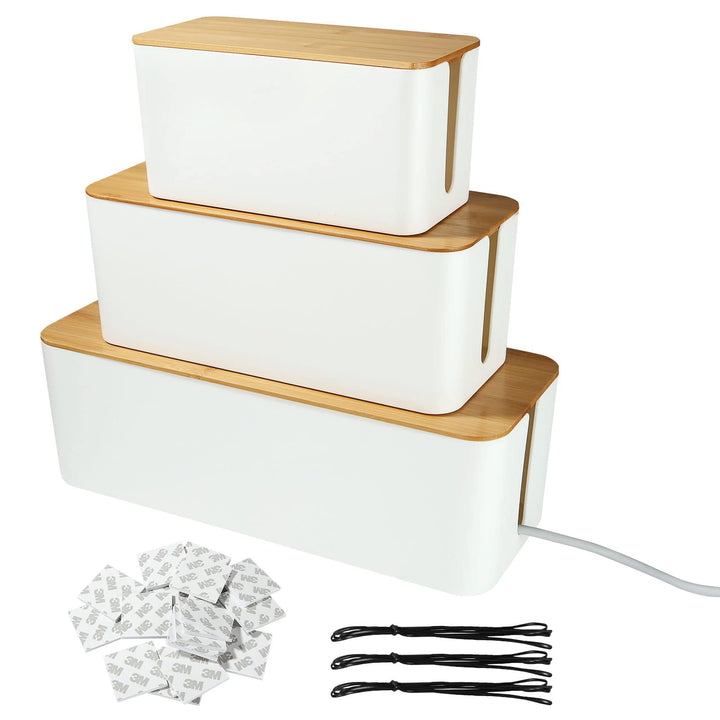 GOYADA 3 Stück Kabelbox Weiss, Kabel-Organizer Box, Kabel-Aufbewahrungsbox, 3 Grössen Kabelmanagemen