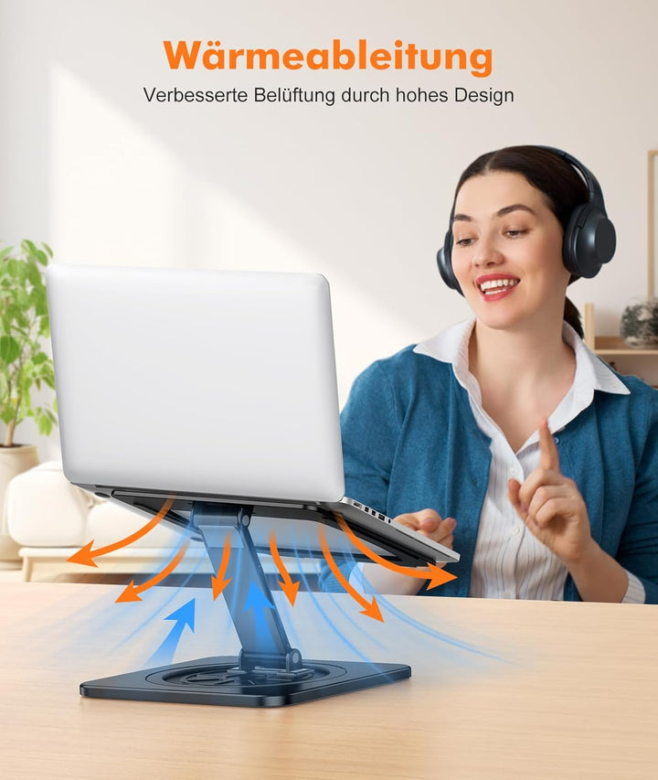 EOIWUY Laptop Ständer mit 360° Drehteller, Verstellbar Laptop Stand Aluminium, Ergonomischer, Belüft