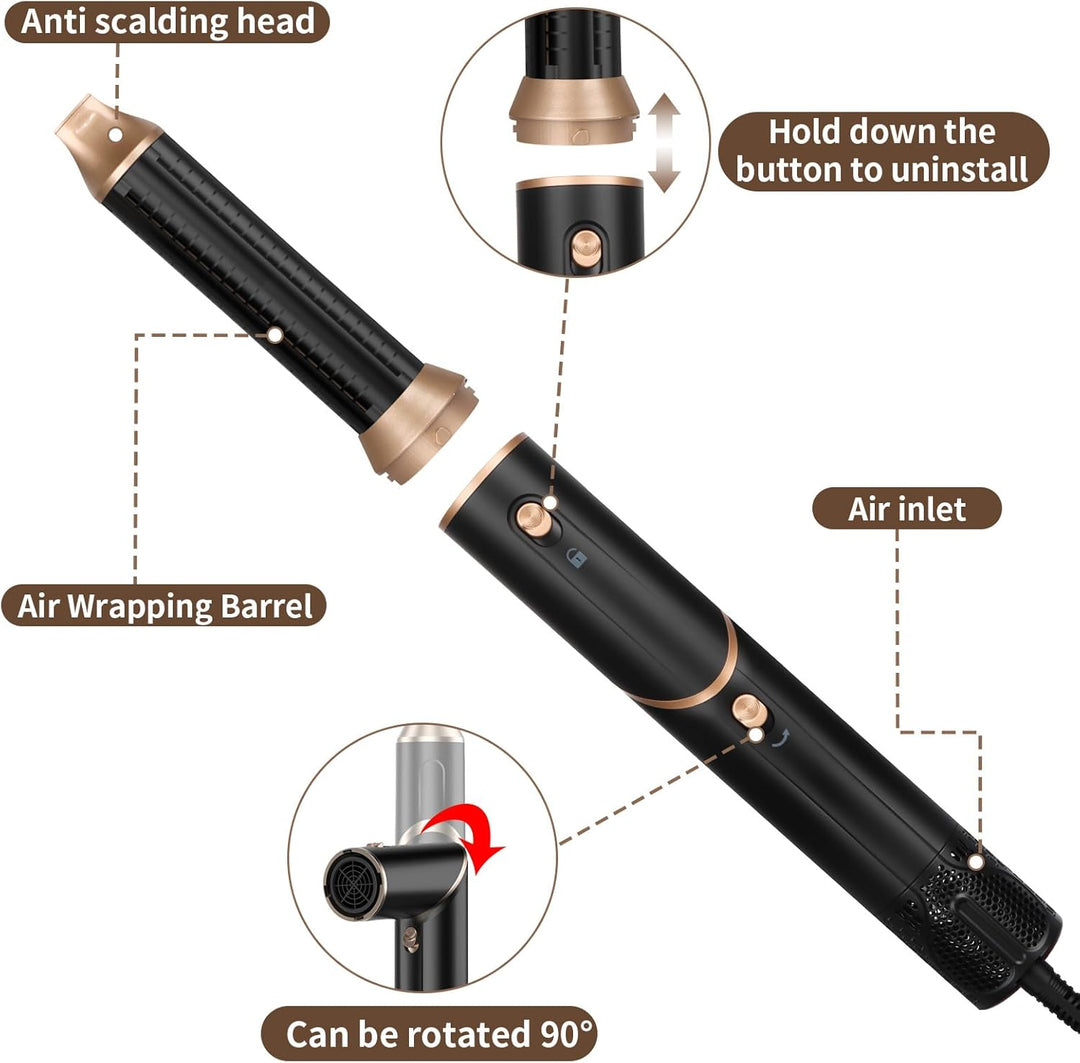 6 in 1 Hairstyler, Professioneller Föhnbürste Haarstyler, Hair Styler Set mit Auto Luft Links/Rechts