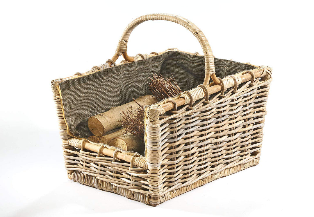 Kobolo Kaminholzkorb Holztrage für Kaminholz -Rattan grau abnehmbarer Textileinsatz in