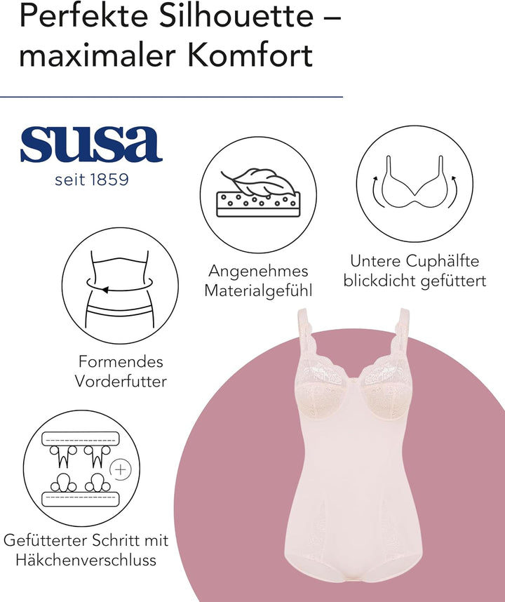 SUSA Body ohne Bügel Latina I Body Shapewear Damen stark formend I Frauen Mieder I Softer Bodysuit m