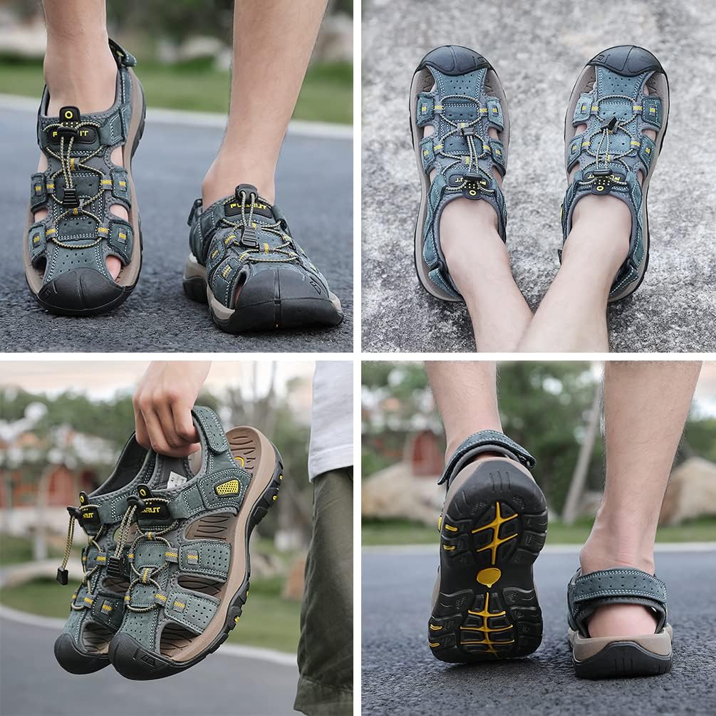 FLARUT Sandalen Herren Outdoorsandalen Trekkingsandalen Wander | Echtleder,Geschlossene Zehe,Rutschf