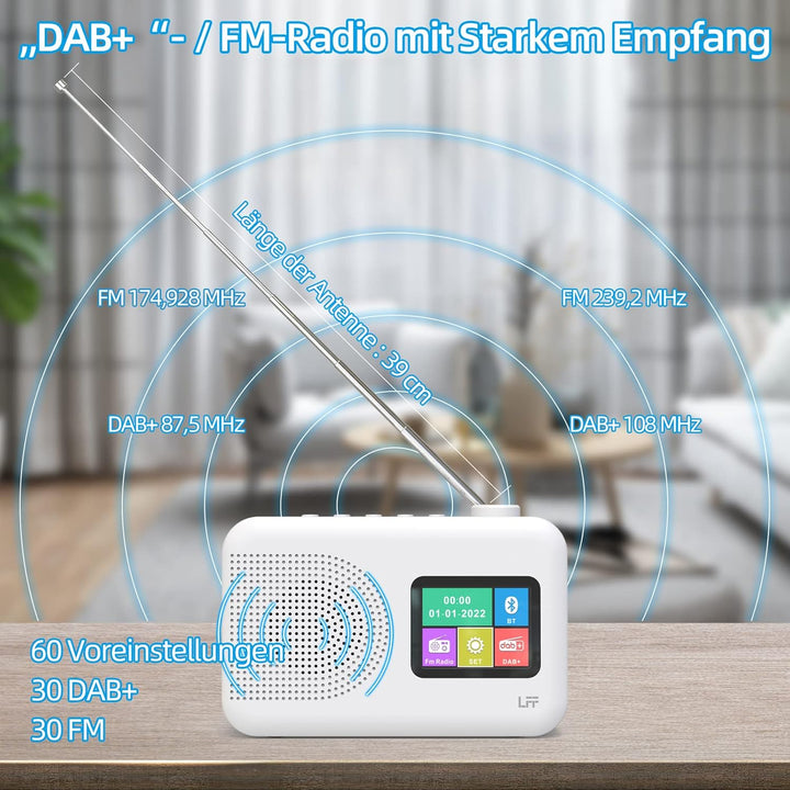 Dab Radio, LFF DAB Digitalradio, Radio Klein UKW-Digitalradio, DAB Plus Radio, Küchenradio mit Kabel