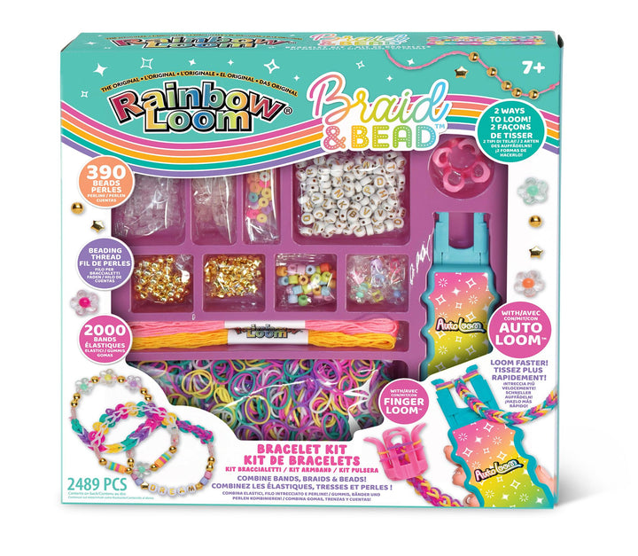 BANDAI - Rainbow Loom Braid & Bead - Set zur Herstellung von elastischen Armbändern, Zöpfen und Perl