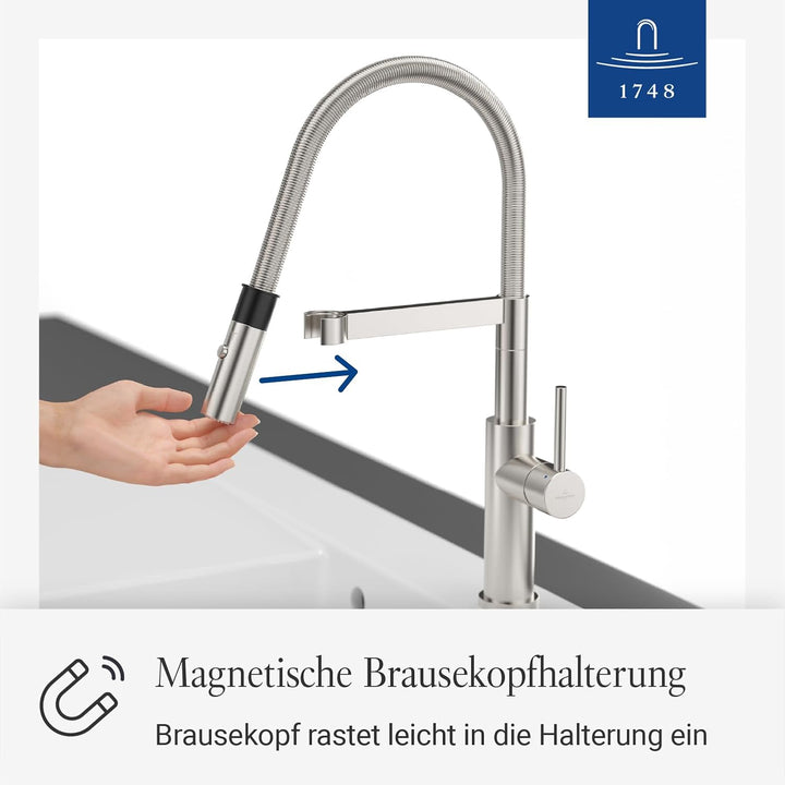 Villeroy & Boch Steel Expert 2.0 | Hochdruck | Einhand-Küchenarmatur mit schwenkbarem Auslauf und Um