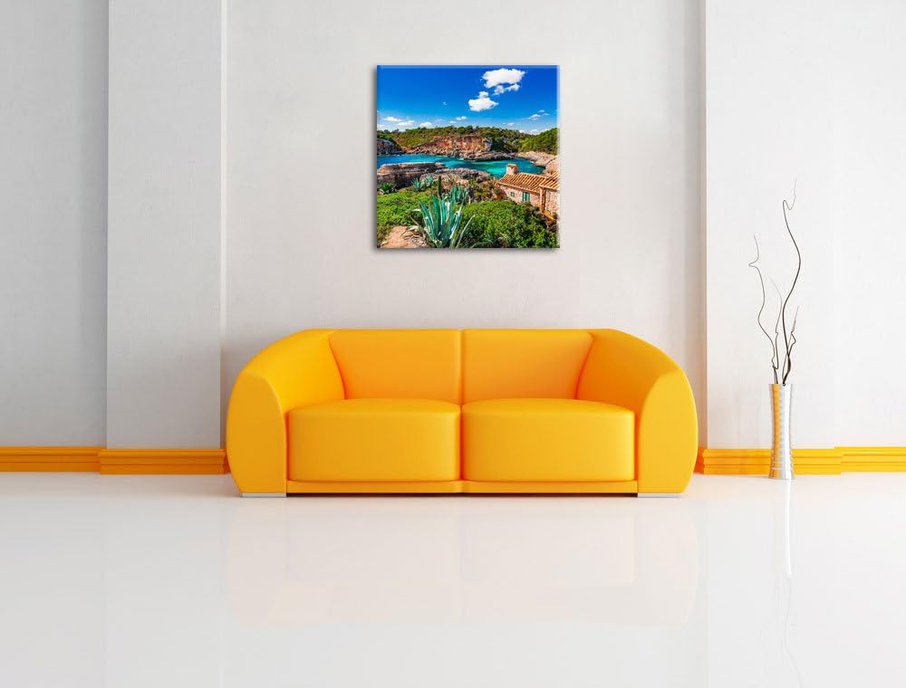 Pixxprint Ferienhaus an der Küste als Leinwandbild | Grösse: 70x70 cm | Wandbild | Kunstdruck | fert