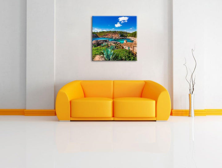 Pixxprint Ferienhaus an der Küste als Leinwandbild | Grösse: 70x70 cm | Wandbild | Kunstdruck | fert