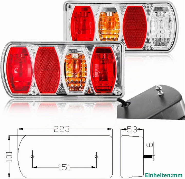 DARKGUARD Rückleuchten Satz für Anhänger 12v,mit E4 Prüfzeichen,7Funktion 2pcs Halogen Rücklicht Anh