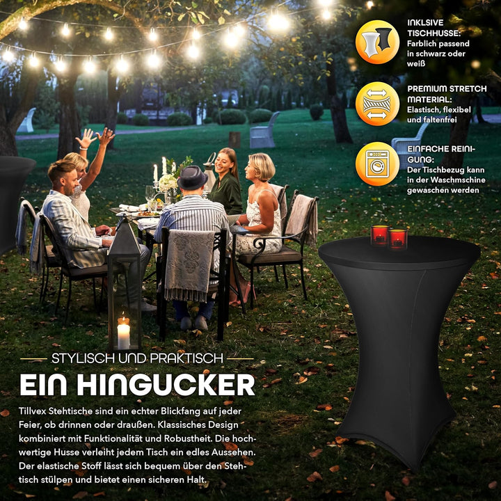 tillvex® Gastro Stehtisch klappbar Ø60cm mit Husse | Bistrotisch FERTIG MONTIERT | Klapptisch rund -