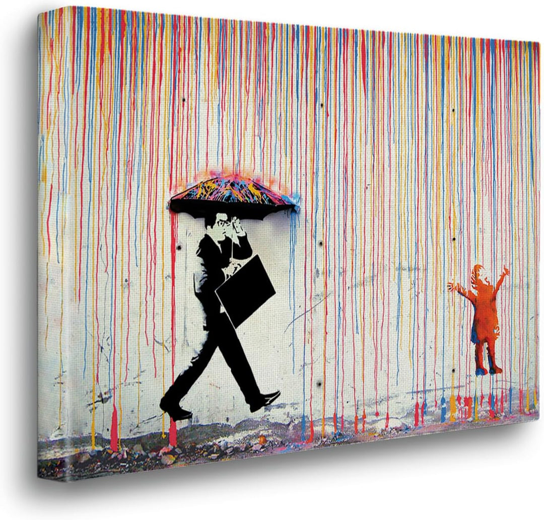 Giallobus - Gemälde - Banksy - Regen der Farben - Premium Loom Canvas mit hoher Dicke - 50x35 - Bere