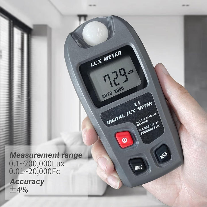 Digitales Beleuchtungsstärke-Belichtungsmessgerät mit LCD-Display, 0~200.000 Lux-Messbereich, Lux/FC