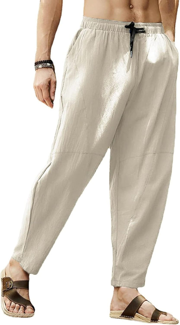 Cooleep Leinenhose Herren Sommerhose Herren Leicht Yogahose Freizeithose mit Elastische Gürtel M Bei