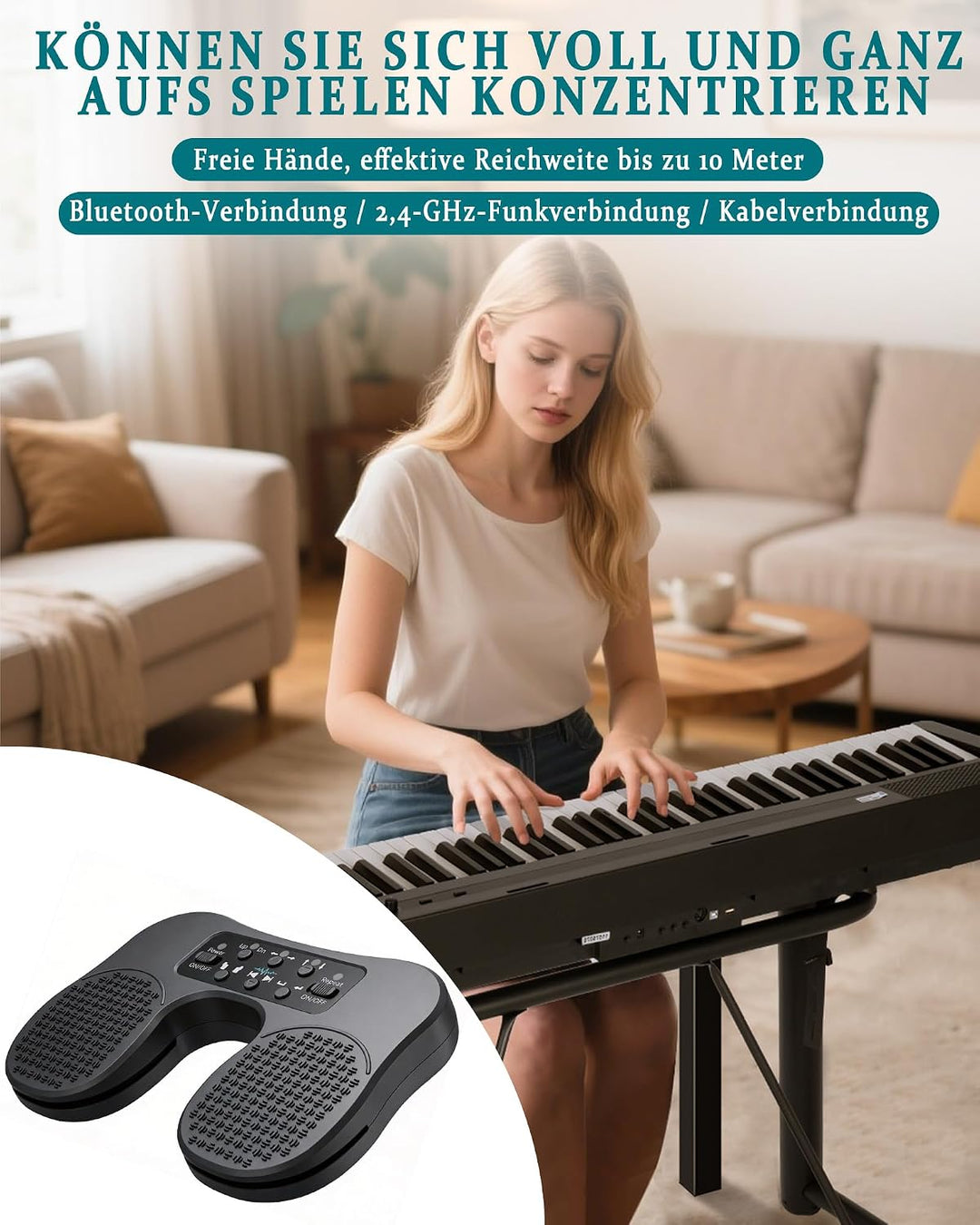 Bluetooth Page Turner Pedal: Bluetooth Fussschalter für Noten Apps mit Fusssteuerung für Pianisten G