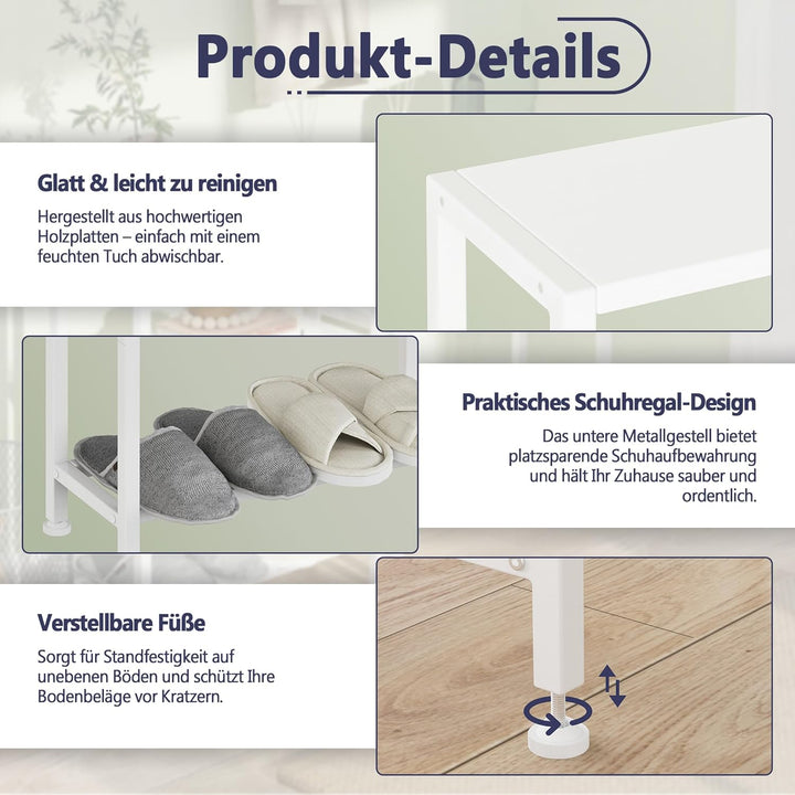 Schmaler Beistelltisch, Nachttisch, 2er Set, 3 Ablagen Nachttisch Schmal mit Stauraum, Sofa beistell