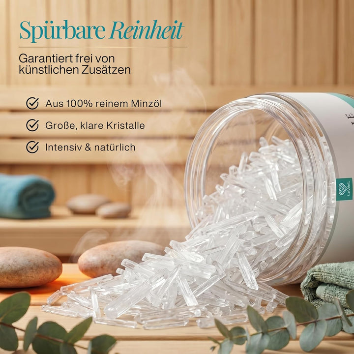 LoWell® 200g Mentholkristalle aus 100% reiner Minze - Ideal als Sauna Aufgussmittel für die Sauna in