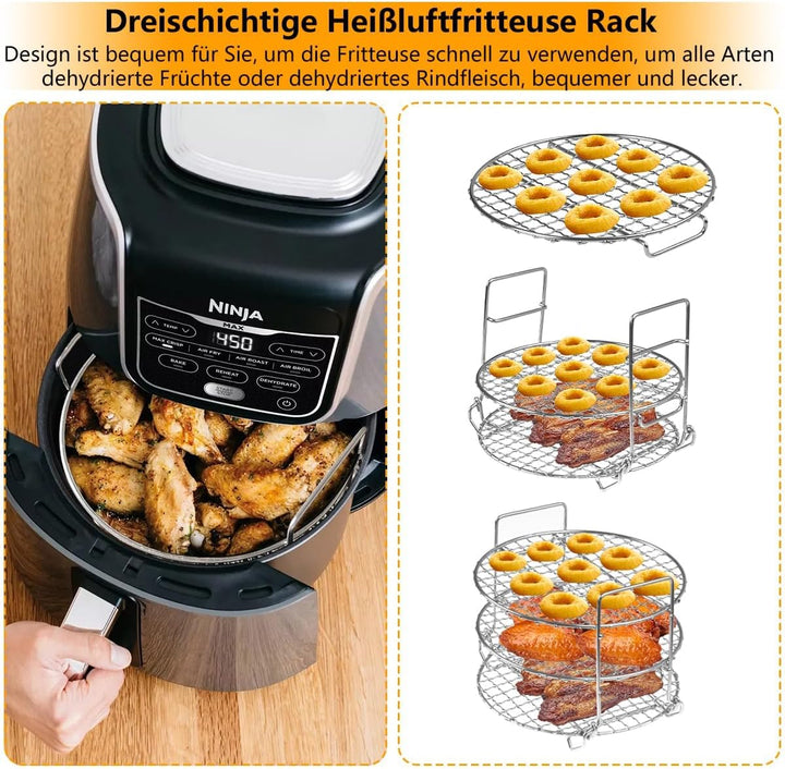 Rack für Ninja Heissluftfritteuse MAX AF160EU,304 Edelstahl 3-lagiger Dehydrator-Grillrost Rack Zube