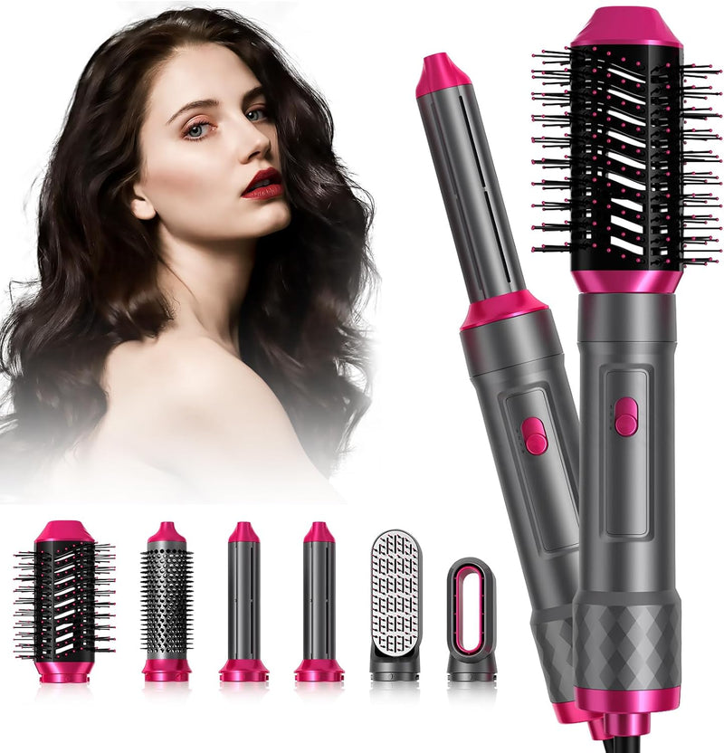 ChapStick 6 in 1 Warmluftbürste Set, Airstyler, Negativ Lonen Haarstyler mit Lockenstab automatisch,