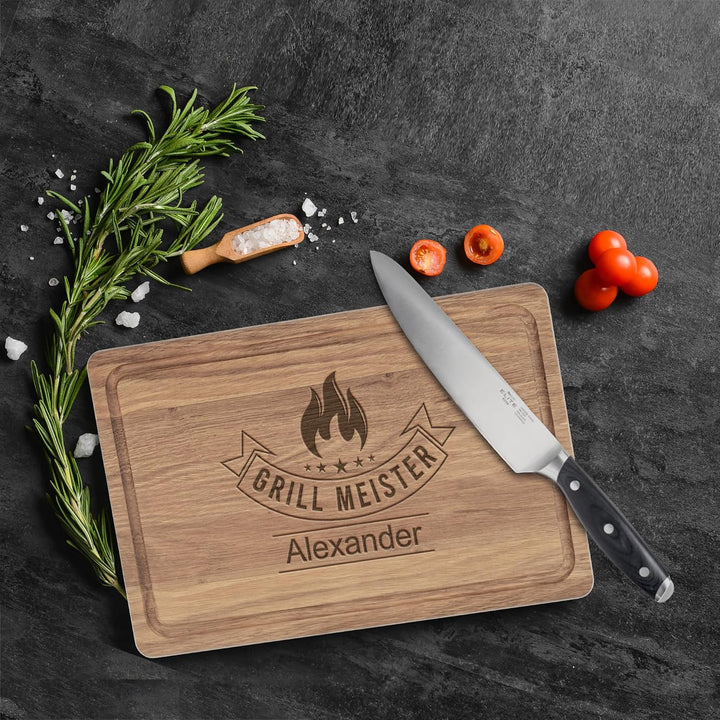 Geburtstagsgeschenk Männer mit Name | 40x25x2cm XL Schneidebrett Holz personalisiert | GRILLMEISTER