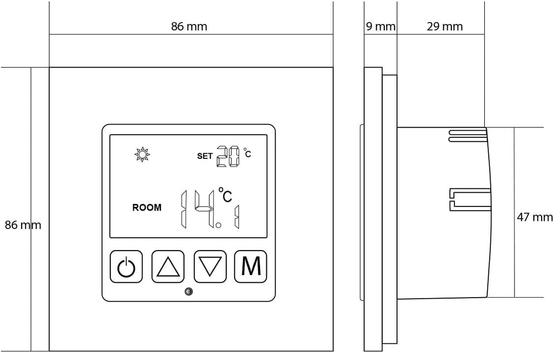 Luxus Time Programmierbares Raumthermostat Schwarz – Glas Aluminium Rahmen Externer Sensor Wasserfüh
