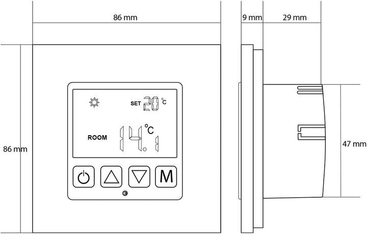 Luxus Time Programmierbares Raumthermostat Schwarz – Glas Aluminium Rahmen Externer Sensor Wasserfüh