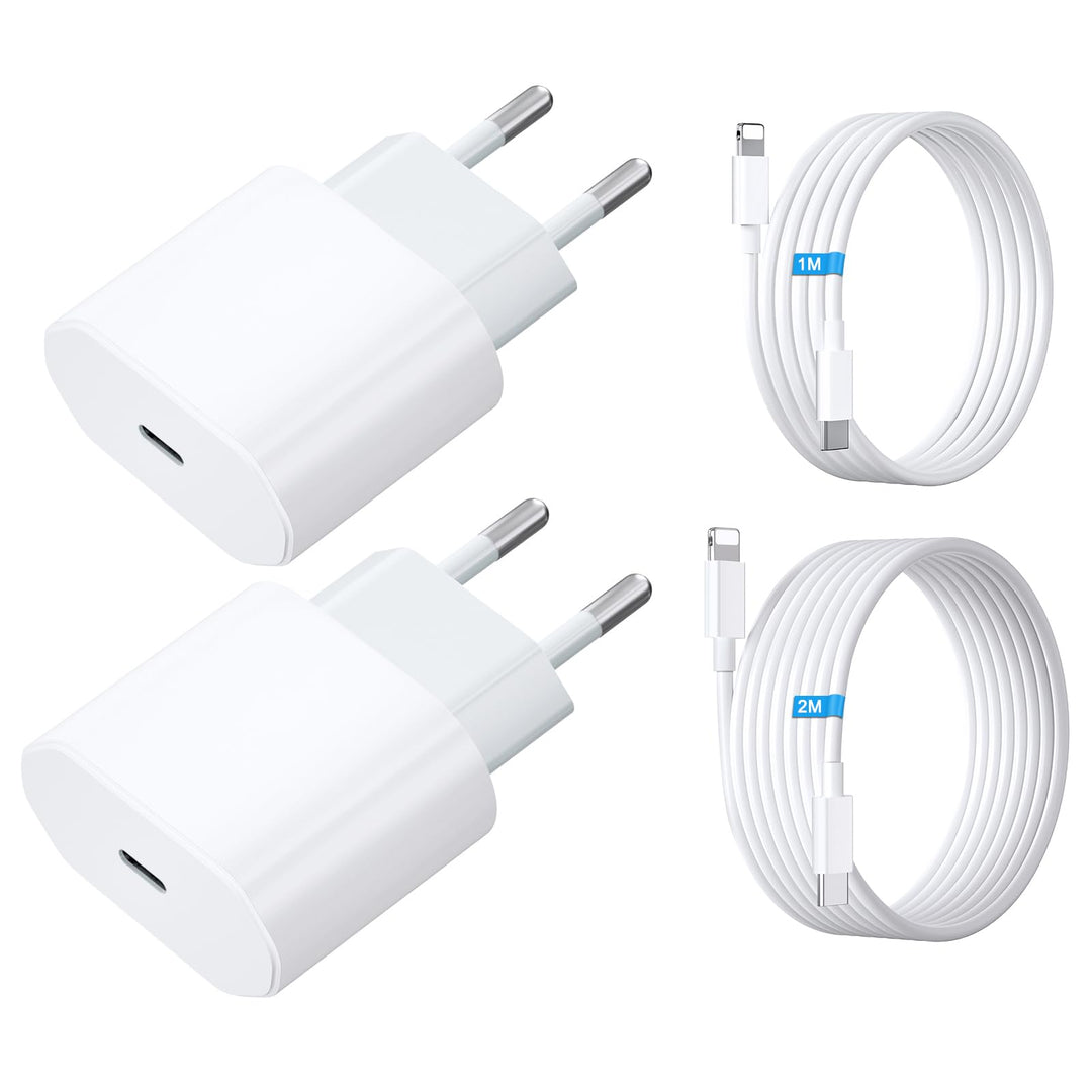 Dual 20W USB C Ladegerät mit Ladekabel Kabel 2M + Ladekabel Schnellladekabel 1M, 4-Pack USB C Netzte
