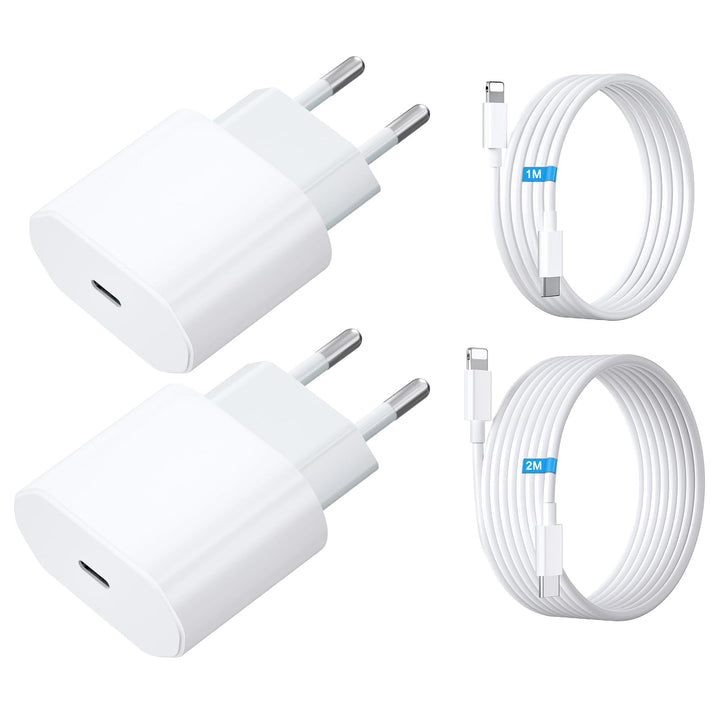 Dual 20W USB C Ladegerät mit Ladekabel Kabel 2M + Ladekabel Schnellladekabel 1M, 4-Pack USB C Netzte