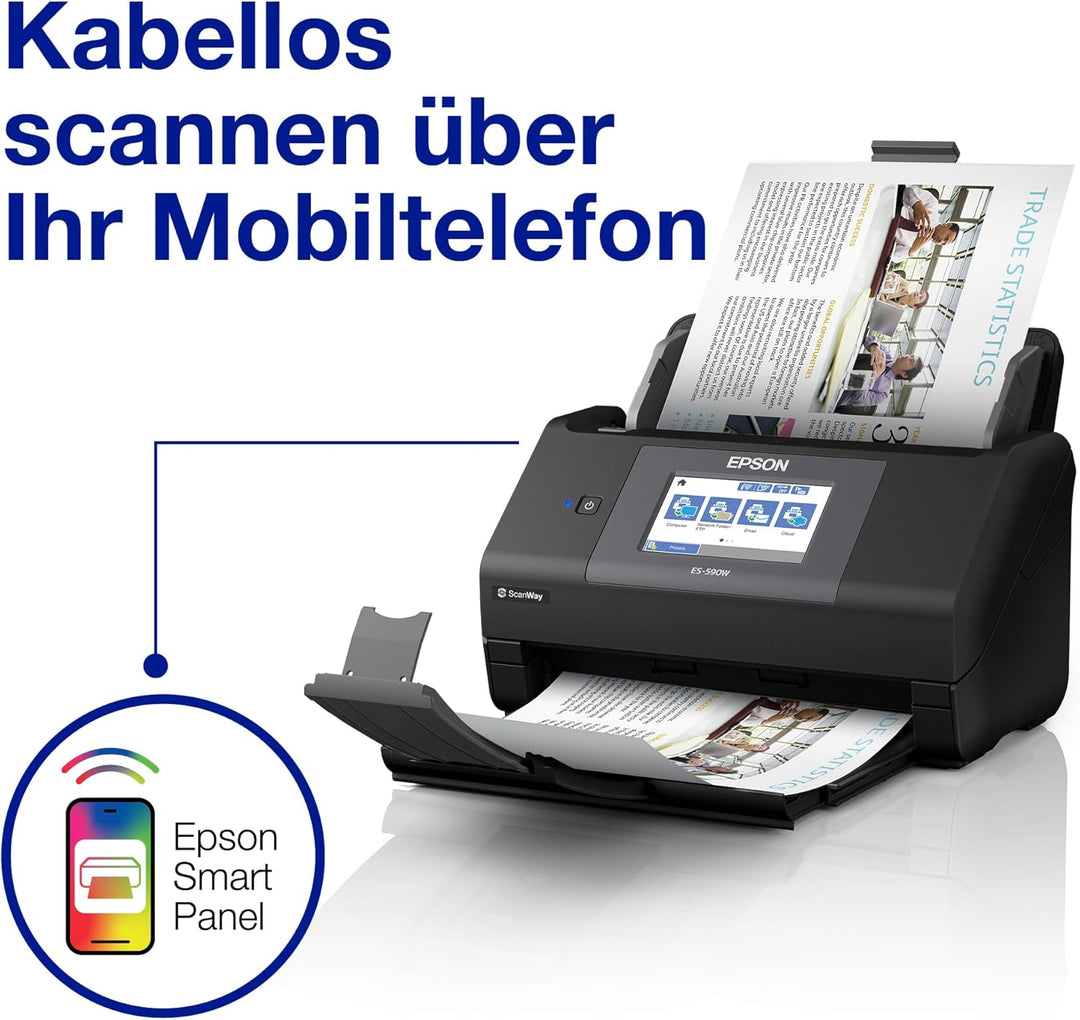 Epson Workforce ES-590W WLAN Dokumentenscanner | 45 S./Min. / 90 ipm | 100 Blatt automatischer Dokum