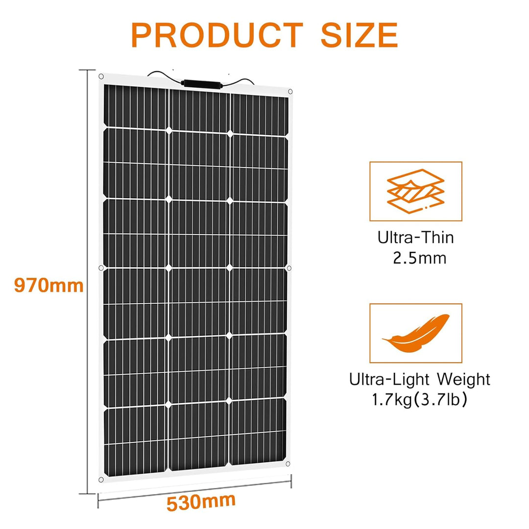 Aysolar 100W 12V Solarpanel Flexibel Monokristallines Flexible Solarmodul IP67 Wasserdicht Photovolt