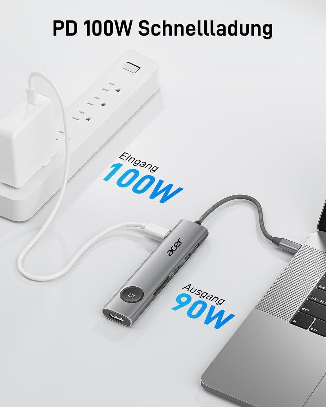 acer USB C Hub 7 in 1, 4K@60Hz HDMI Adaptermit PD 100W, 2X USB 3.0, Kartenleser und Bildschirmsteuer