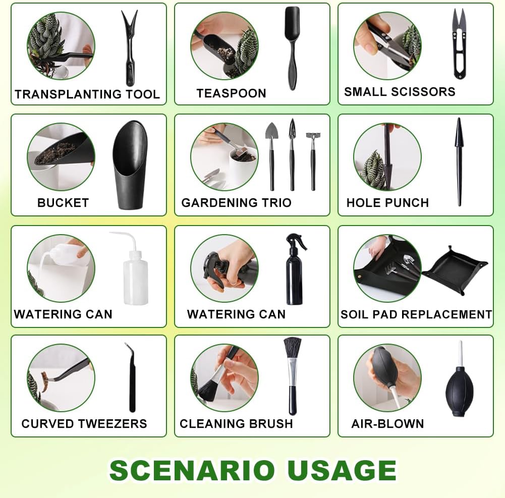 Bonsai Werkzeug Set 16 Stück, Mini Gartengeräte Gartenwerkzeug Set, Mini Pflanzen Werkzeug Set mit F