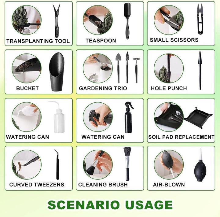 Bonsai Werkzeug Set 16 Stück, Mini Gartengeräte Gartenwerkzeug Set, Mini Pflanzen Werkzeug Set mit F