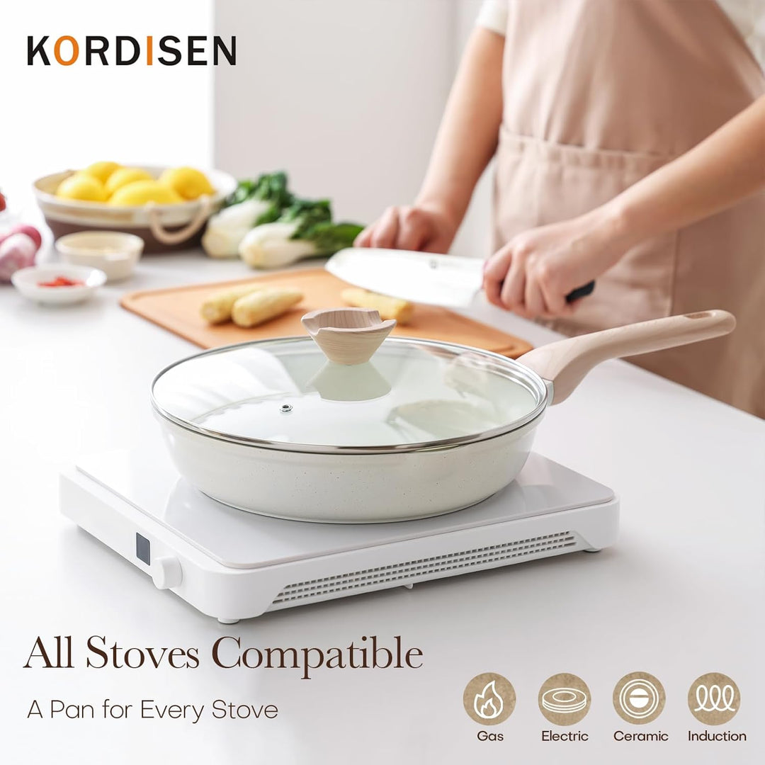 Kordisen 32 cm Keramik Bratpfanne mit Deckel, Antihaft Keramik Pfanne Induktion, Gesund und Ungiftig