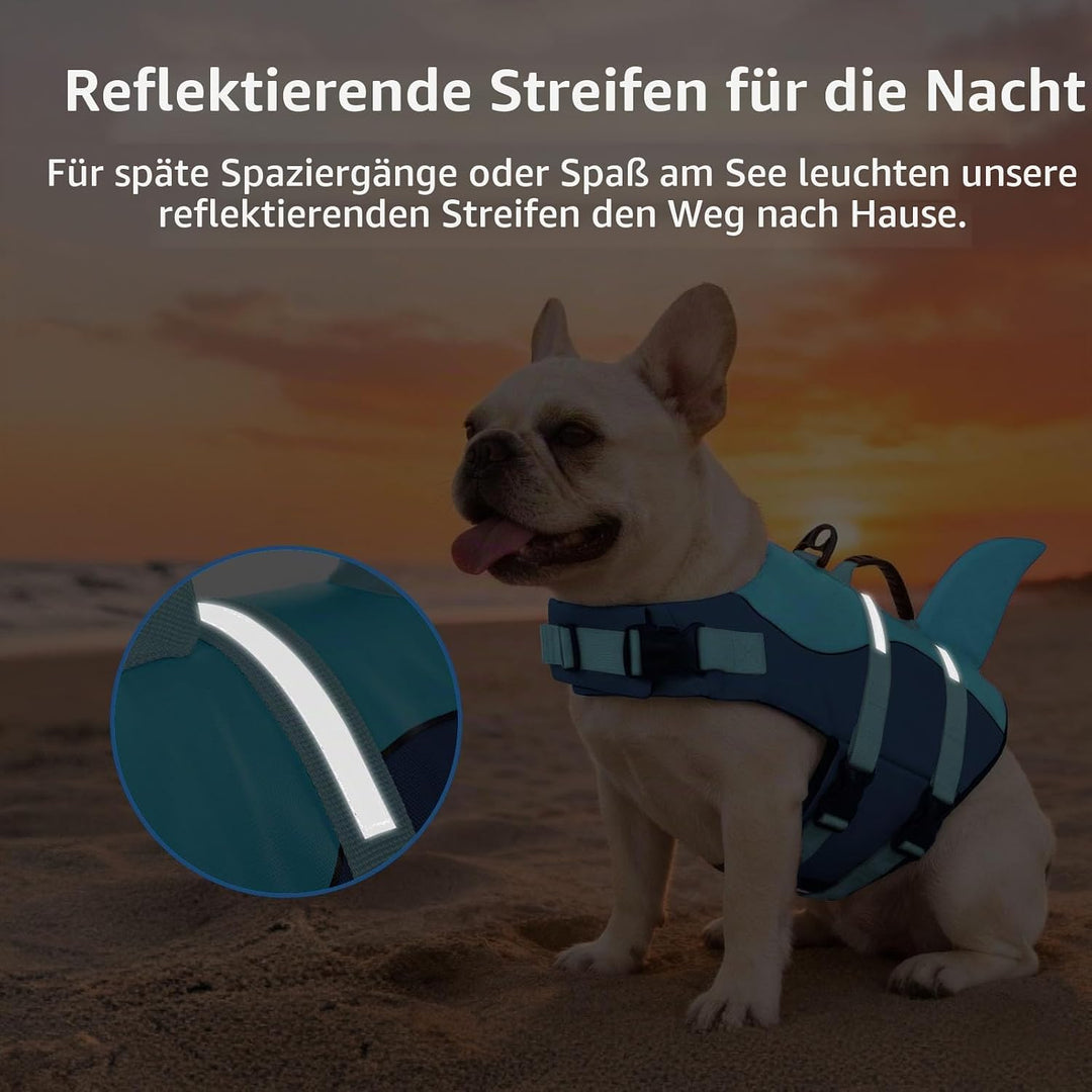 CITÉTOILE Schwimmweste Hund Hai, Hundeschwimmweste mit Griff, Blau, L | Verstellbar Rettungsweste mi