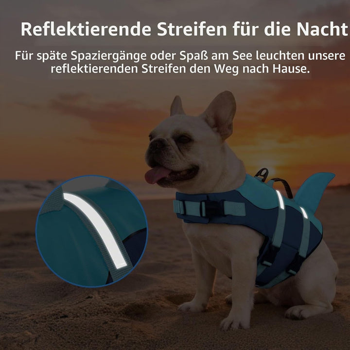 CITÉTOILE Schwimmweste Hund Hai, Hundeschwimmweste mit Griff, Blau, L | Verstellbar Rettungsweste mi