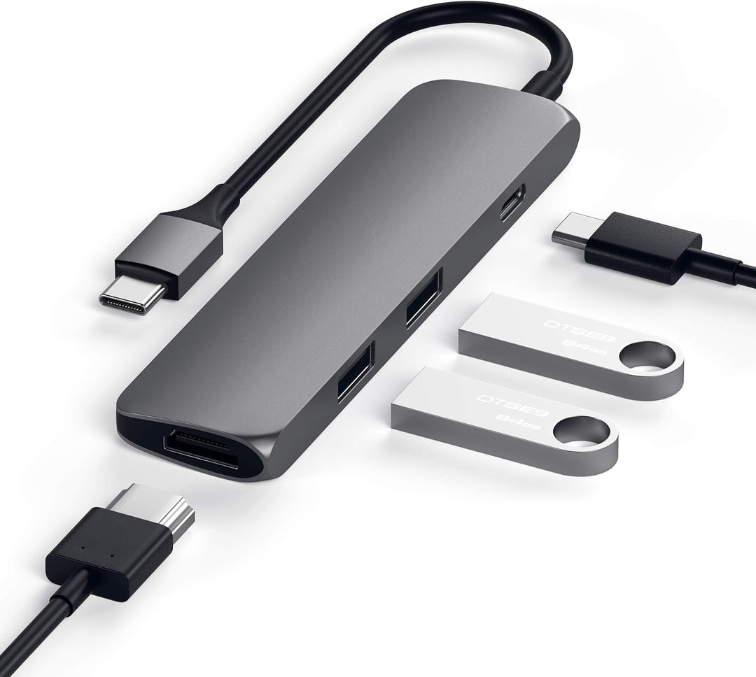 SATECHI Slim Type-C Multi-Port Adapter mit USB-C Pass-Through, 4K HDMI, USB 3.0 - Für M2/ M1 MacBook