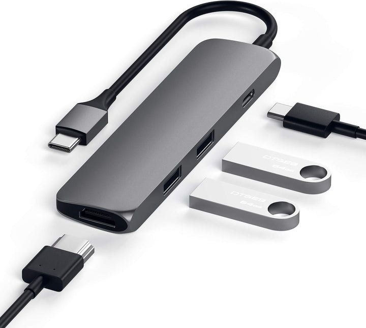 SATECHI Slim Type-C Multi-Port Adapter mit USB-C Pass-Through, 4K HDMI, USB 3.0 - Für M2/ M1 MacBook