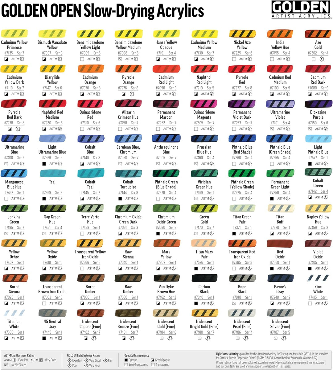 Golden Artist Colors, Open 0000925-0 langsam trocknende Acrylfarben, 12-Farben-Mischset, 0000925-0