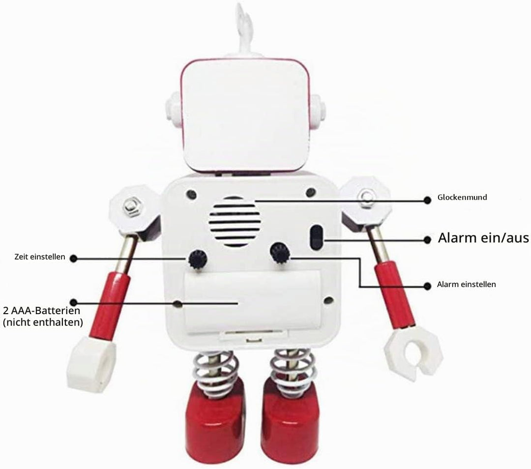 Diskary Roboter Wecker,Nicht tickende Wecker mit blinkenden Augen Lichtern und drehbarem Arm,Geschen