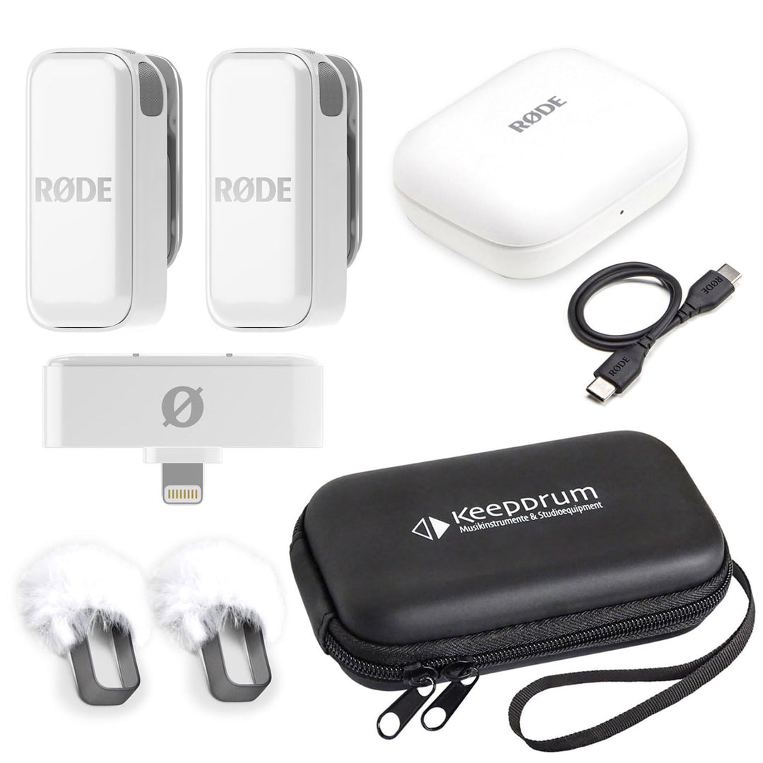 Rode Wireless Micro Drahtloses Mikrofon-System iOS Light-ning Weiss mit keepdrum Soft-Case Tasche Wi