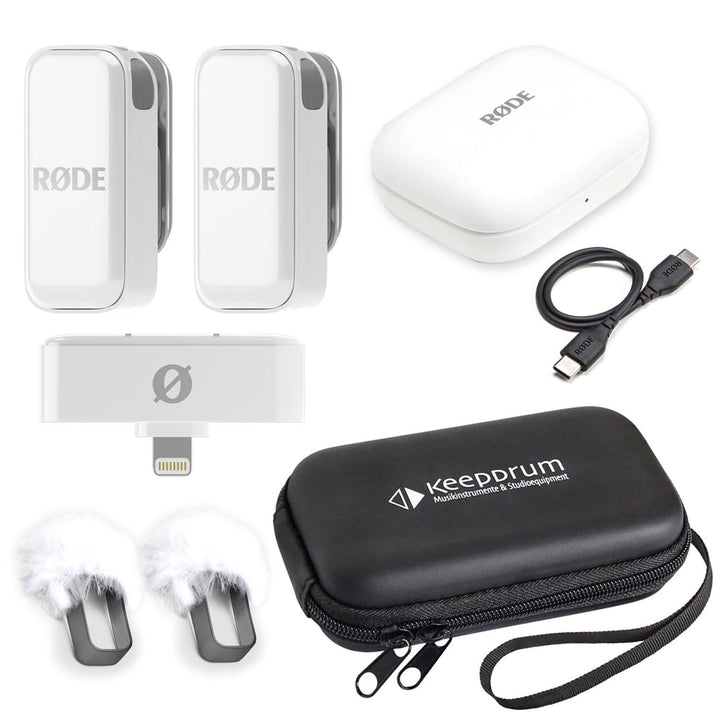 Rode Wireless Micro Drahtloses Mikrofon-System iOS Light-ning Weiss mit keepdrum Soft-Case Tasche Wi