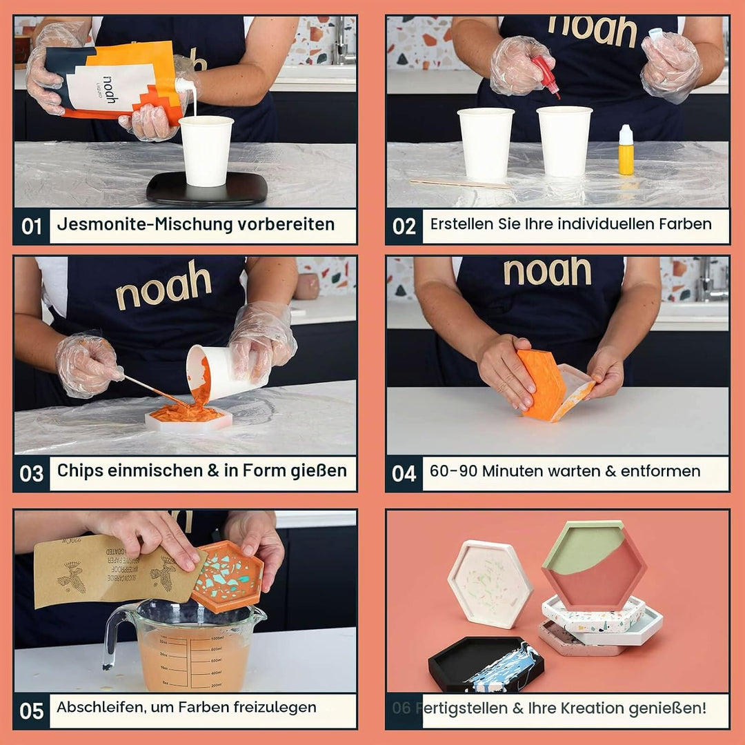noah Jesmonite &amp; Terrazzo Starterkit - Enthält Silikonformen, Farben, Handschuhe, Schleifpapier, Bec